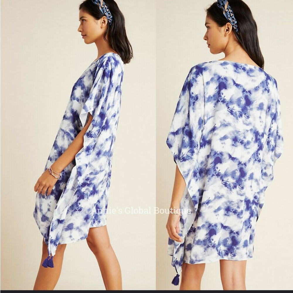 Tie-dye blue and white Anthropologie cover up